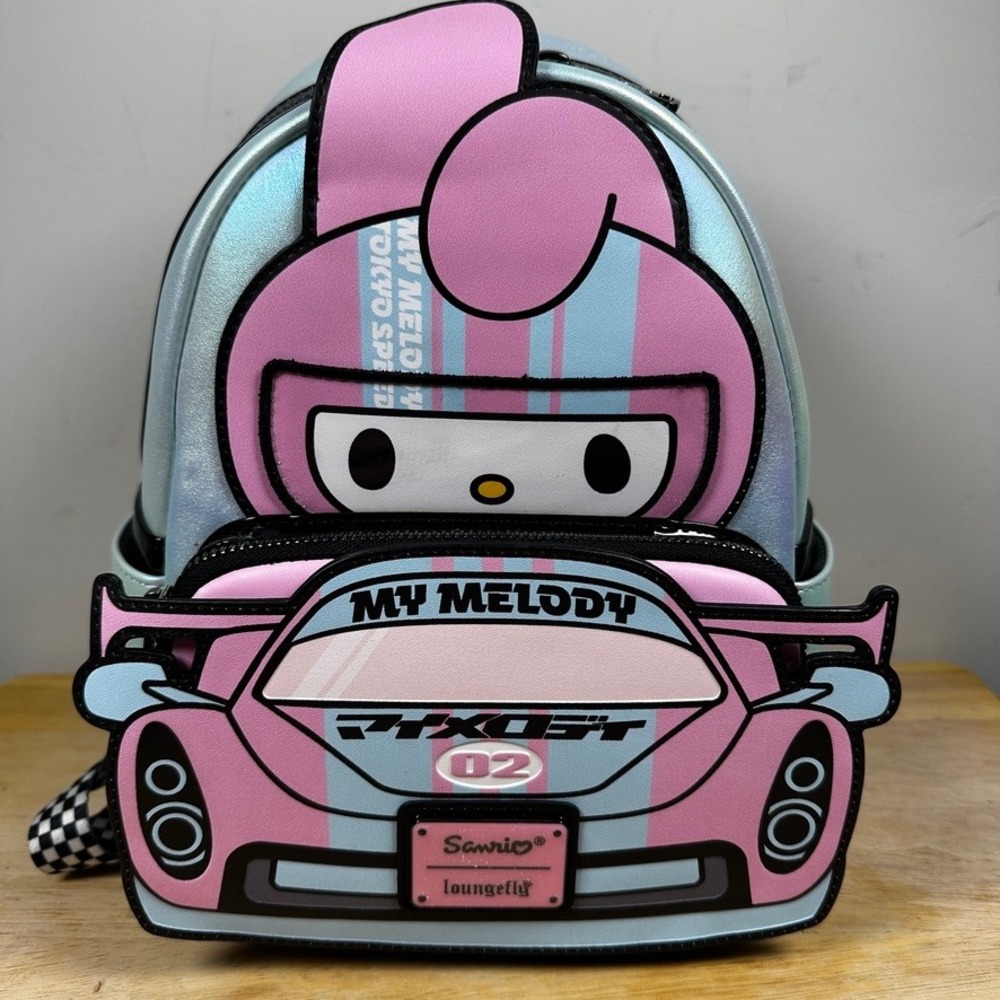 Loungefly Sanrio My Melody Tokyo Speed Mini Backpack Iridescent Blue Race Car